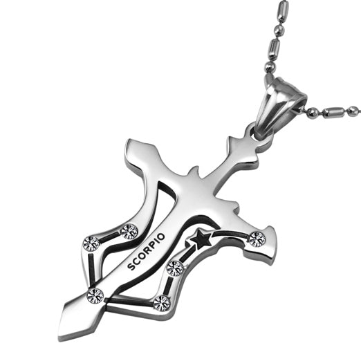7SEAS Fashion 12 Zodiac Signs Constellations Pendants Necklace - Stainless Steel Austrian Crystal Jewelry for Women and Men (JM435)