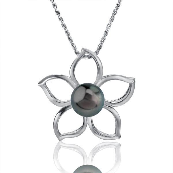 Pearl Plumeria Cut-out Pendant - 925 Sterling Silver Hawaiian Jewelry
