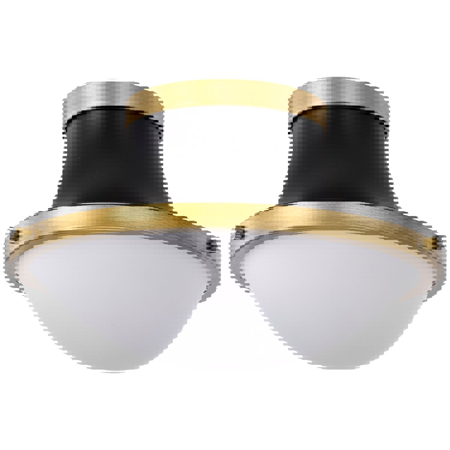 SATCO/NUVO Lafayette 1 Light Flush Mount Fixture 14 Inch Matte Black Finish With Natural Brass Accents And White Opal Glass (60-7905)