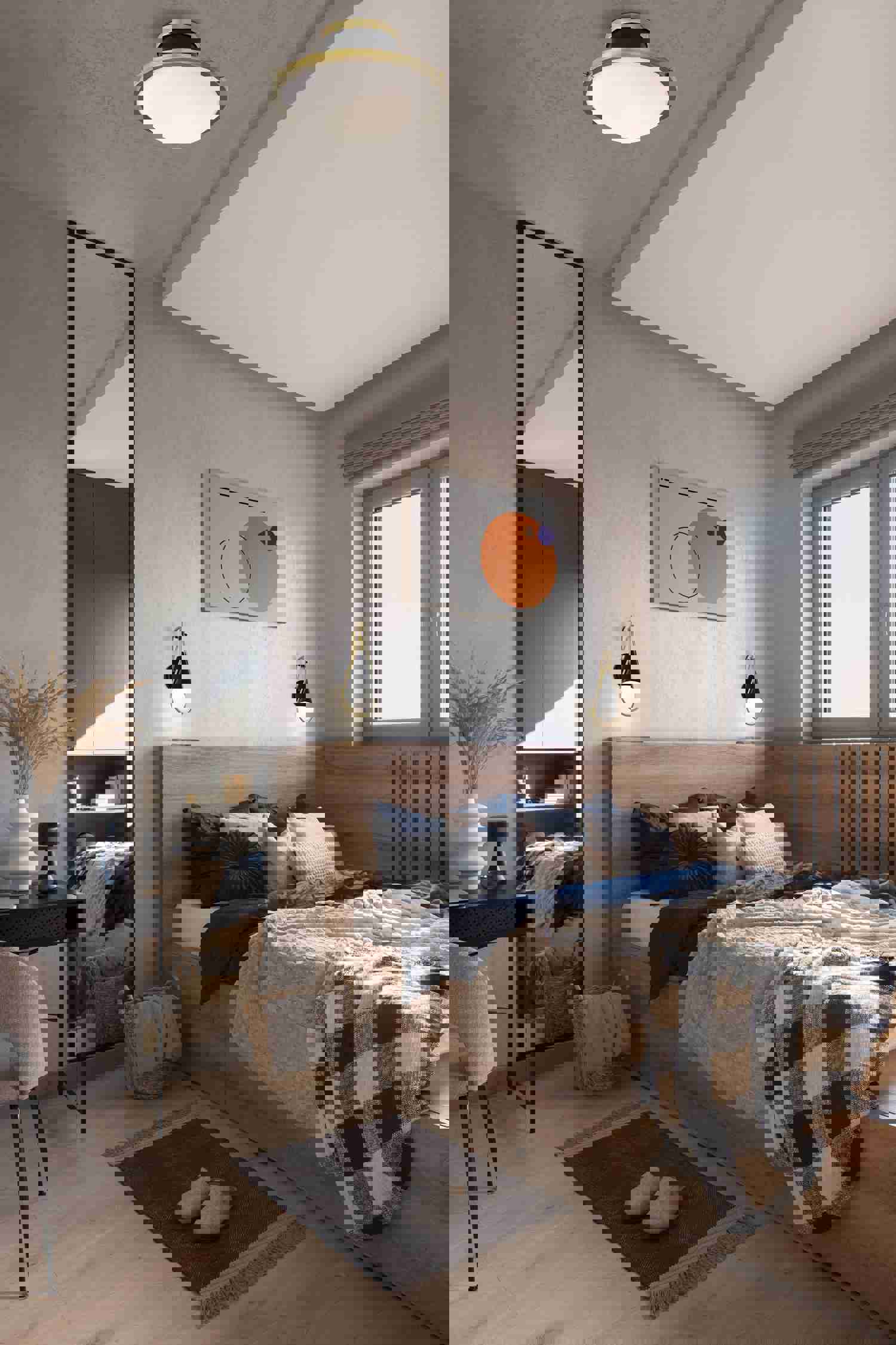 SATCO/NUVO Lafayette 1 Light Flush Mount Fixture 14 Inch Matte Black Finish With Natural Brass Accents And White Opal Glass (60-7905)