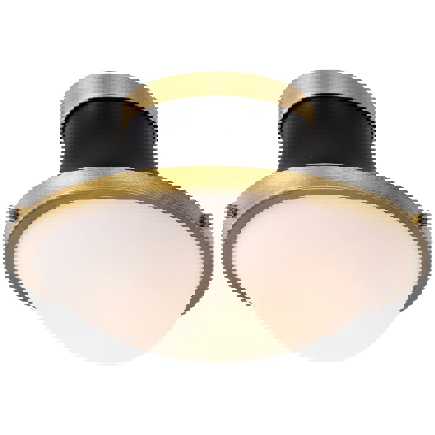 SATCO/NUVO Lafayette 1 Light Flush Mount Fixture 14 Inch Matte Black Finish With Natural Brass Accents And White Opal Glass (60-7905)