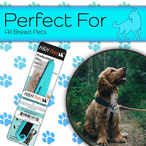 H&H Pets Pin Comb 2.0 - Upgraded Rubber Handle Dog & Cat Grooming Comb with Long & Short Teeth