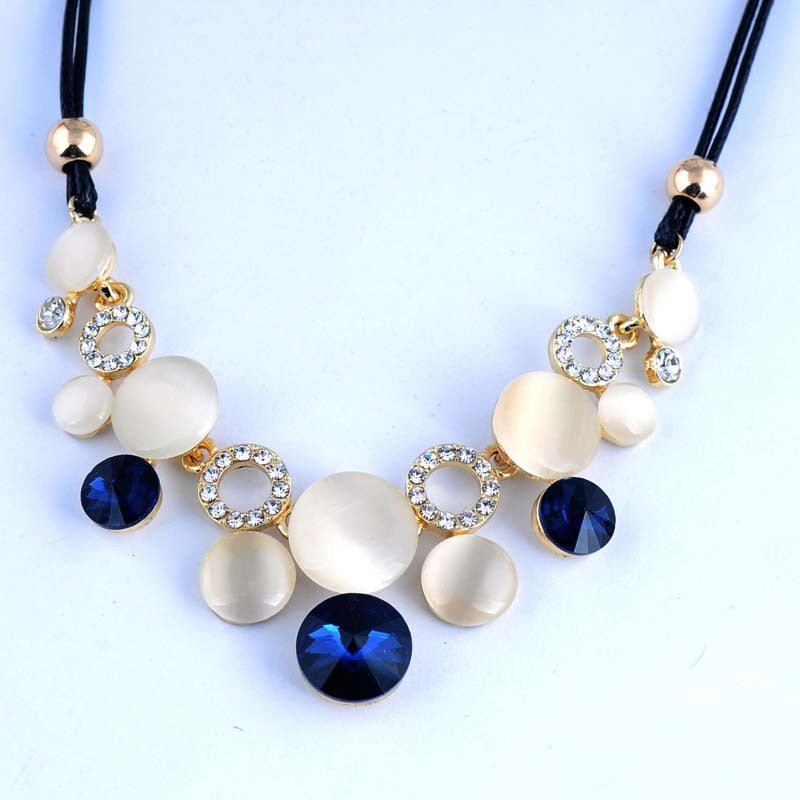 Fashion Rope Chain Opal Rhinestone Crystal Choker Necklace for Women