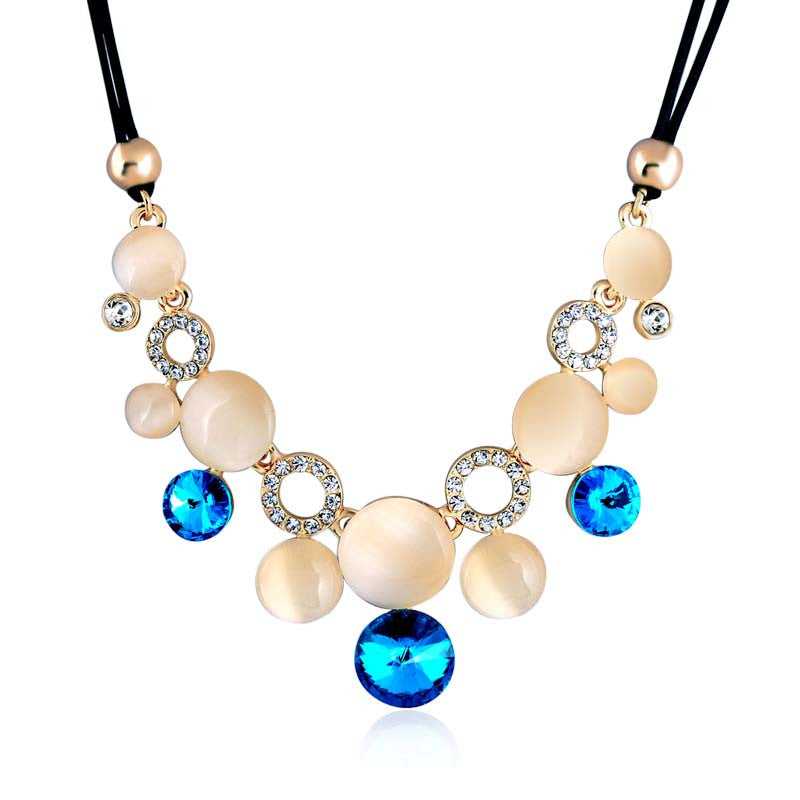 Fashion Rope Chain Opal Rhinestone Crystal Choker Necklace for Women