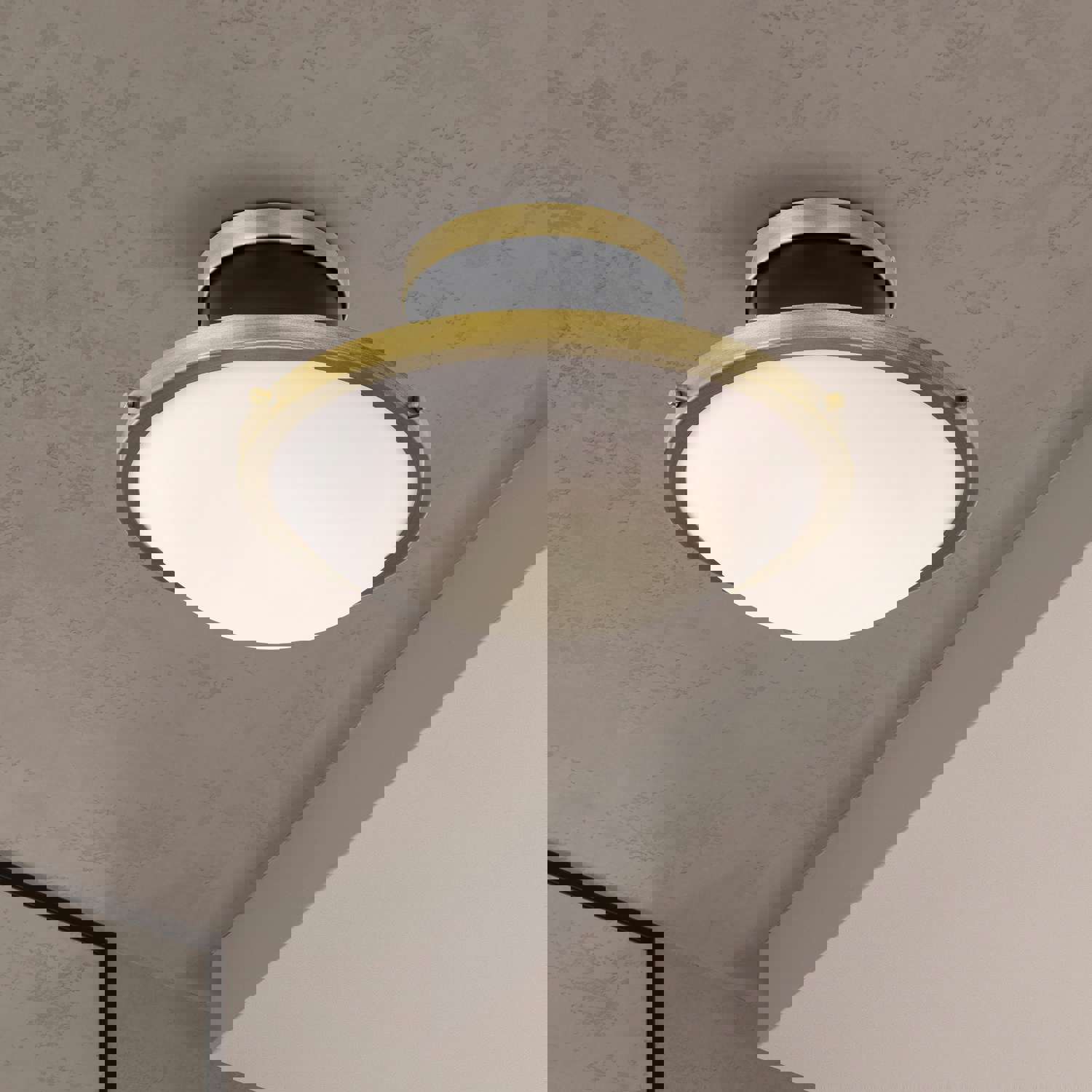 SATCO/NUVO Lafayette 1 Light Flush Mount Fixture 14 Inch Matte Black Finish With Natural Brass Accents And White Opal Glass (60-7905)