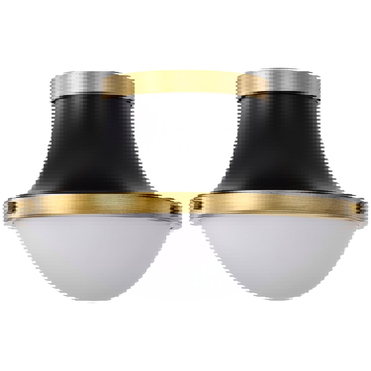 SATCO/NUVO Lafayette 1 Light Flush Mount Fixture 14 Inch Matte Black Finish With Natural Brass Accents And White Opal Glass (60-7905)