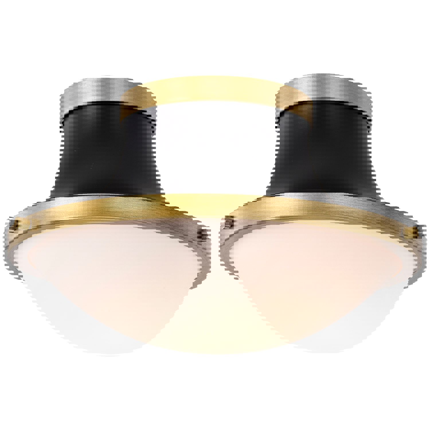 SATCO/NUVO Lafayette 1 Light Flush Mount Fixture 14 Inch Matte Black Finish With Natural Brass Accents And White Opal Glass (60-7905)