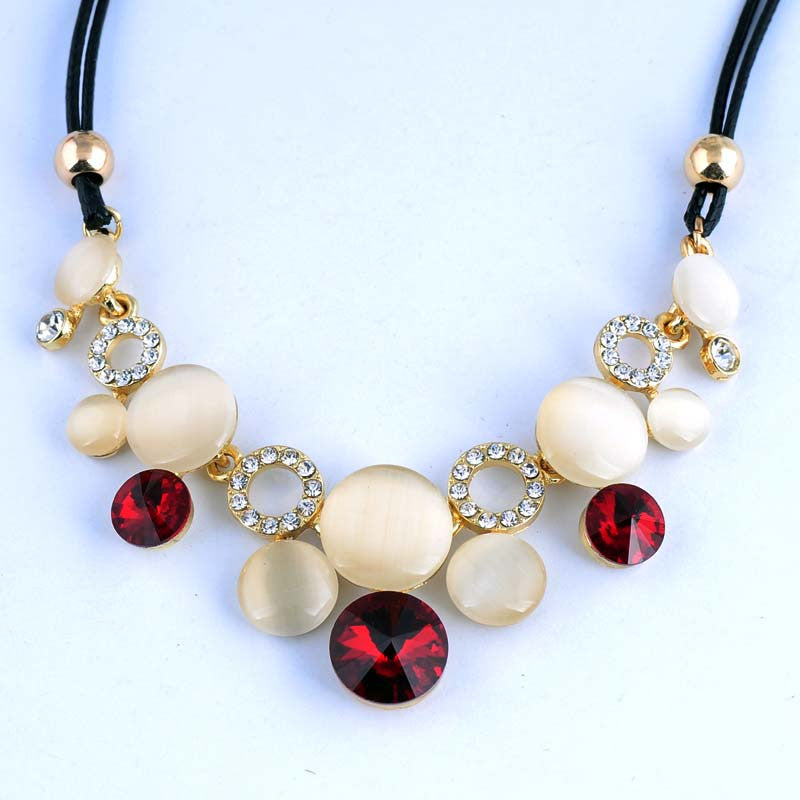 Fashion Rope Chain Opal Rhinestone Crystal Choker Necklace for Women