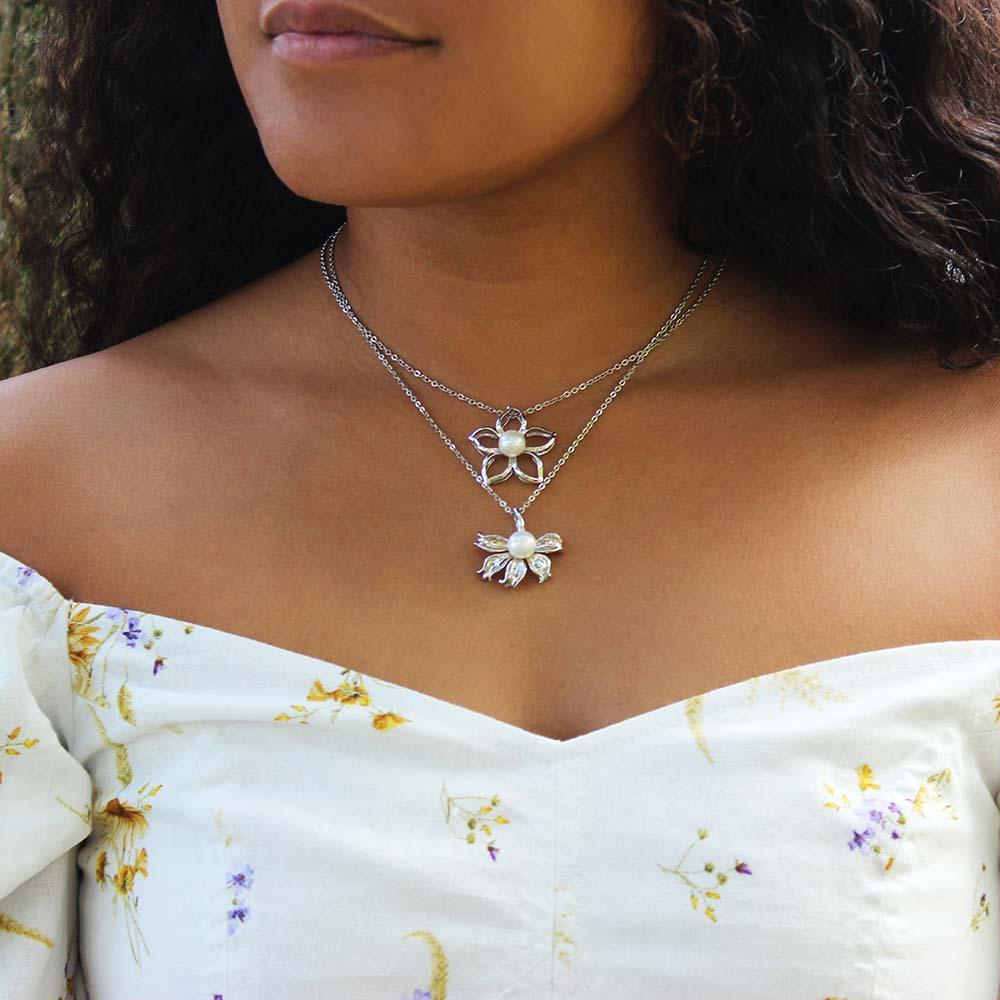 Pearl Plumeria Cut-out Pendant - 925 Sterling Silver Hawaiian Jewelry