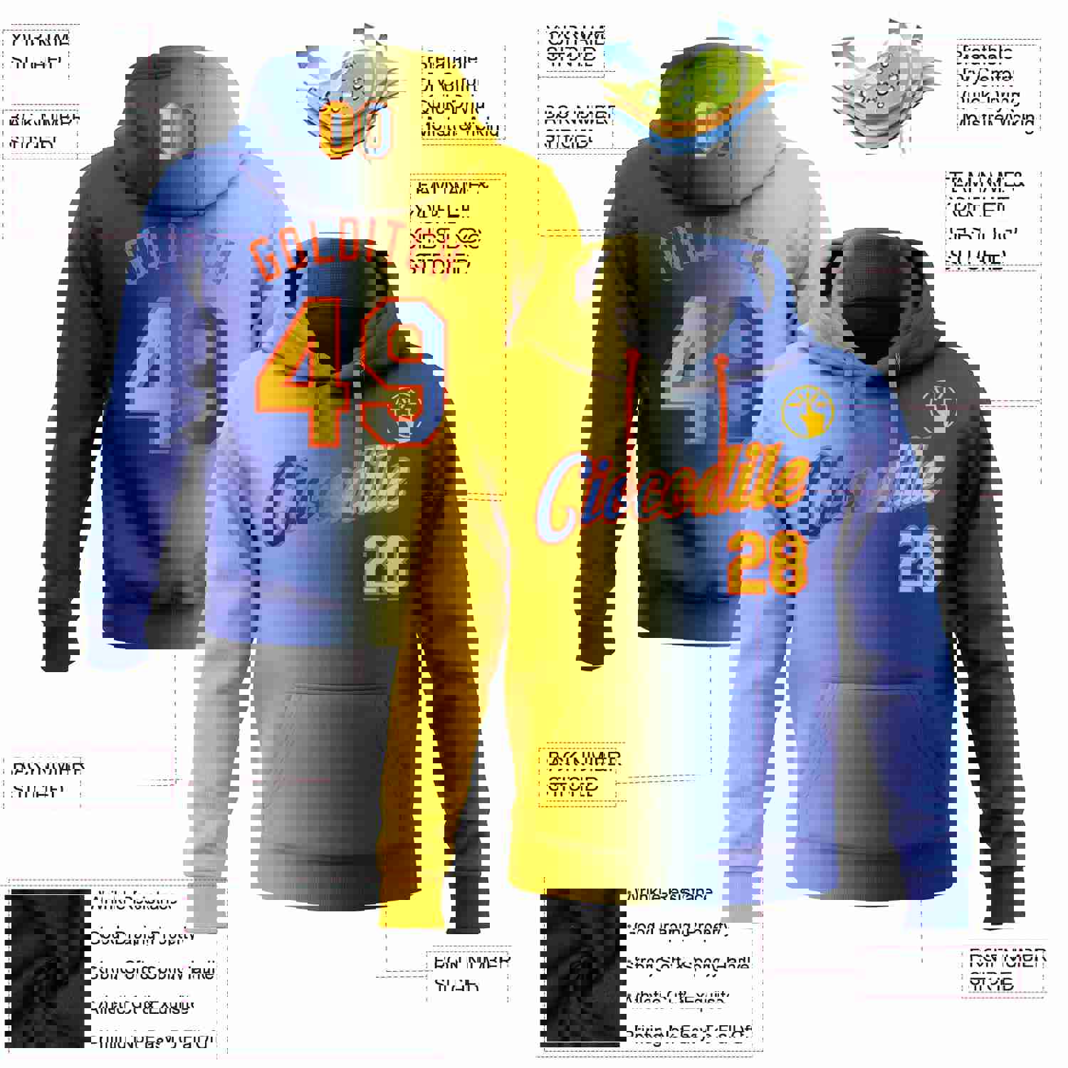 Custom Stitched Royal Yellow-Orange Gradient Fashion Sports Pullover Sweatshirt Hoodie
