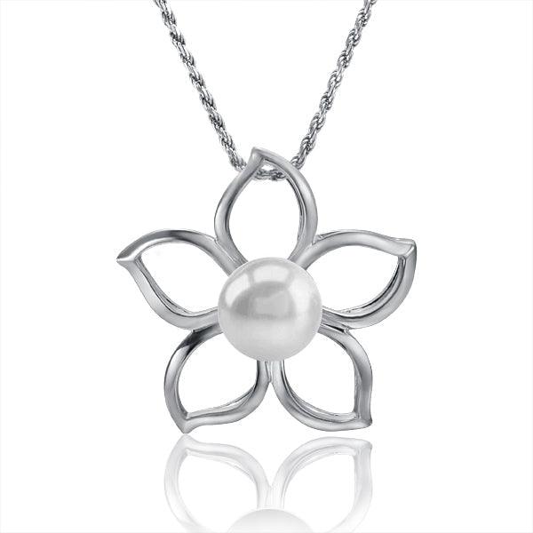 Pearl Plumeria Cut-out Pendant - 925 Sterling Silver Hawaiian Jewelry