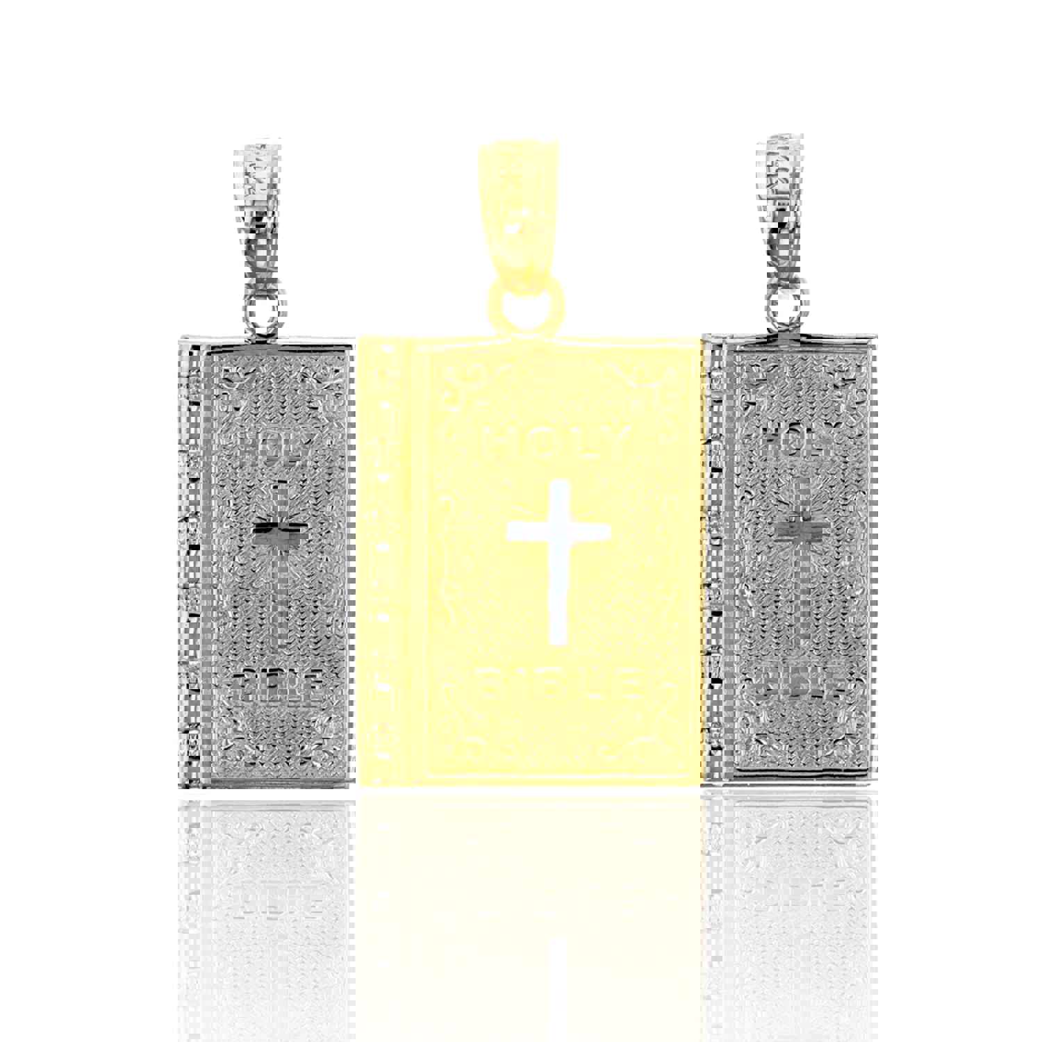 14K Yellow Gold Textured Holy Bible Charm Pendant