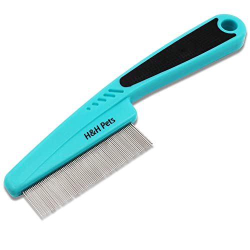 H&H Pets Pin Comb 2.0 - Upgraded Rubber Handle Dog & Cat Grooming Comb with Long & Short Teeth