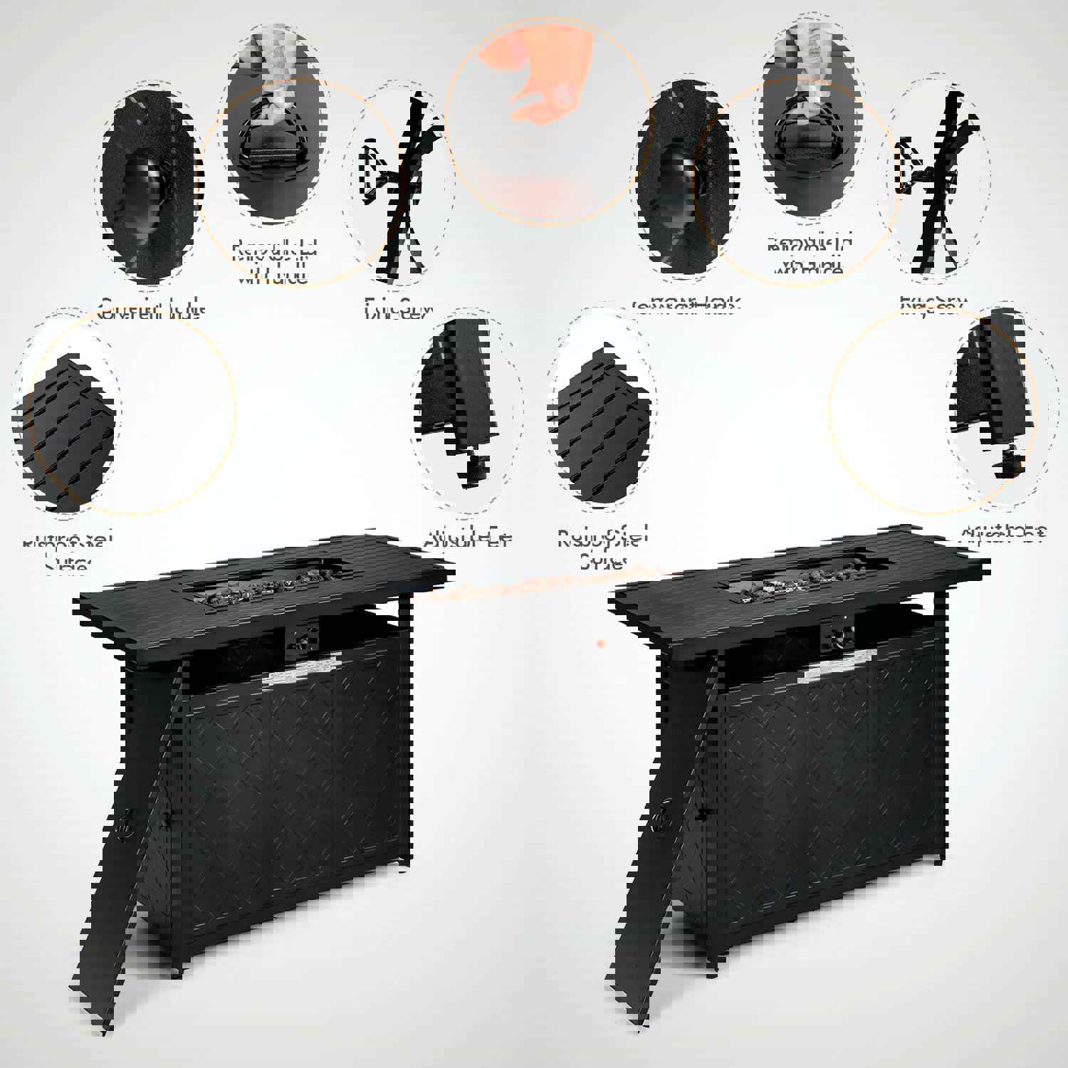 57 Rectangular Propane Gas Fire Pit 50,000 BTU Heater Outdoor Table NP10210US-BK