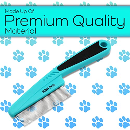 H&H Pets Pin Comb 2.0 - Upgraded Rubber Handle Dog & Cat Grooming Comb with Long & Short Teeth