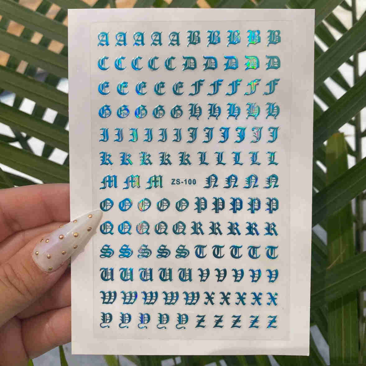 Blue Old English Letters Nail Stickers