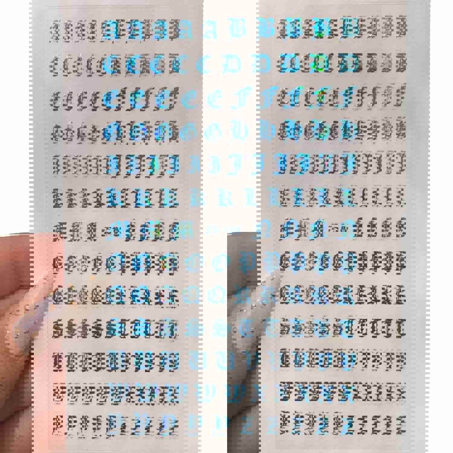 Blue Old English Letters Nail Stickers