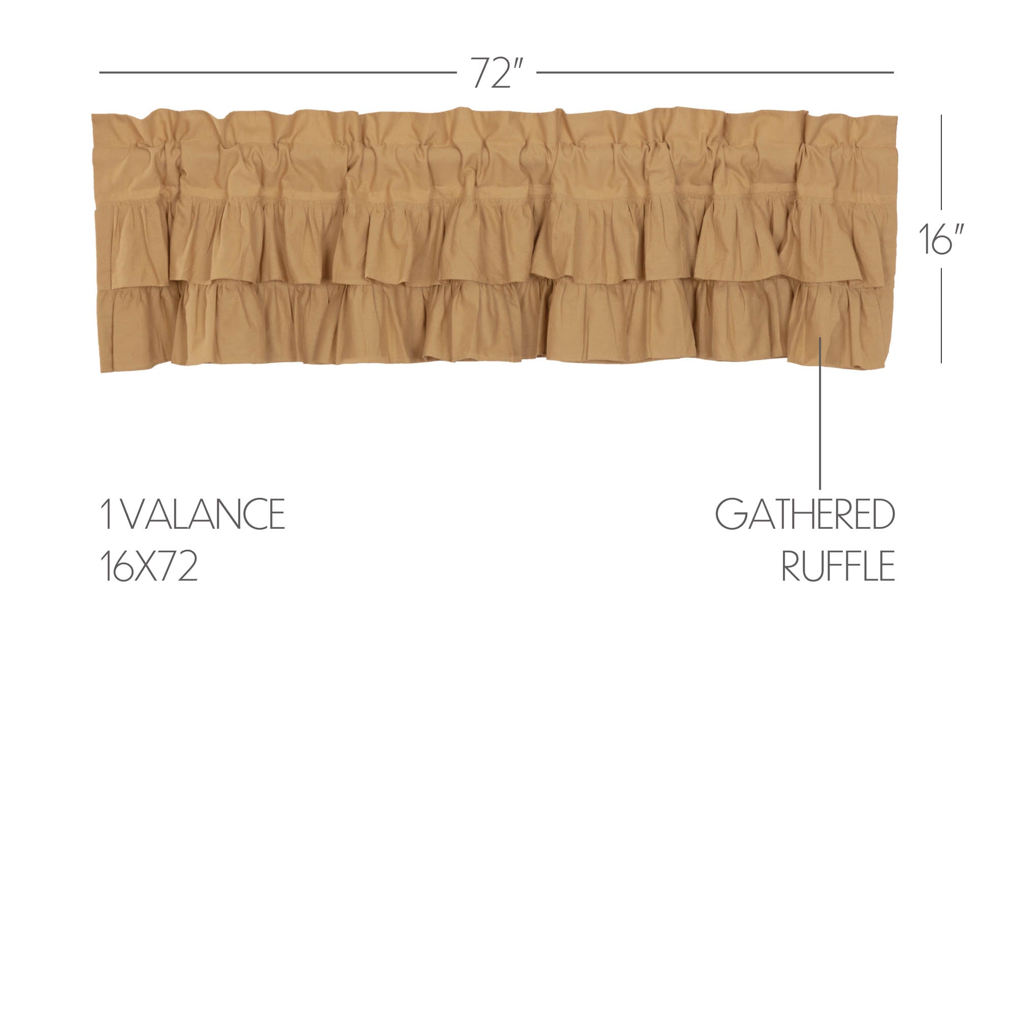 Simple Life Flax Khaki Ruffled Valance 16x72 - Cotton Linen Window Treatment