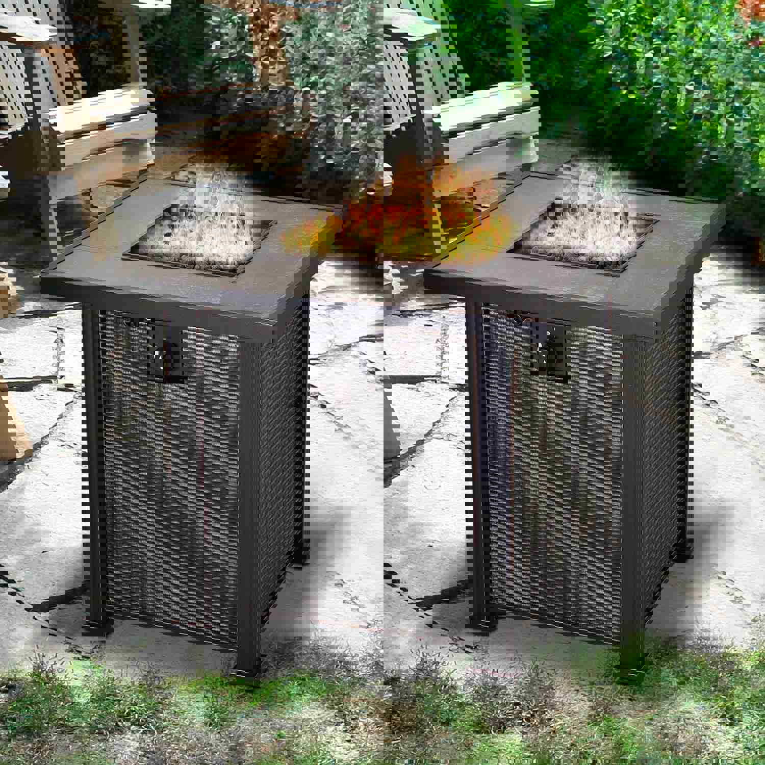 Outsunny 30 50,000 BTU Outdoor Patio Backyard Gas Fire Pit Table with Slate Tabletop & Wicker Design