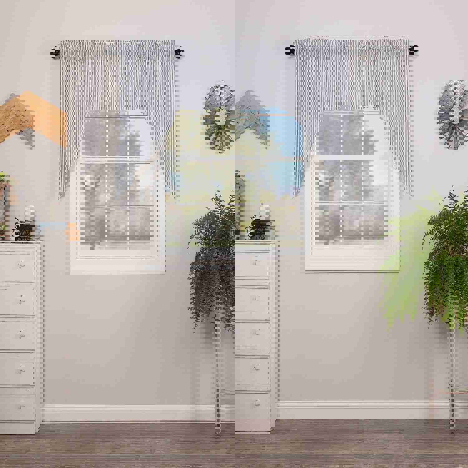 Sawyer Mill Blue Ticking Stripe Swag Set of 2 - 36x36x16