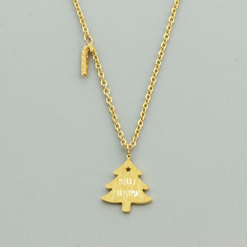 Merry Christmas Tree With Candy Cane Pendant Necklace for Women and Kids