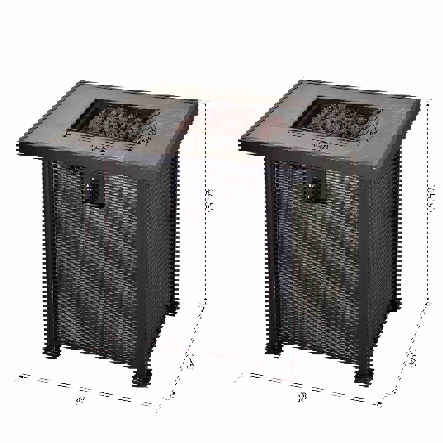 Outsunny 30 50,000 BTU Outdoor Patio Backyard Gas Fire Pit Table with Slate Tabletop & Wicker Design