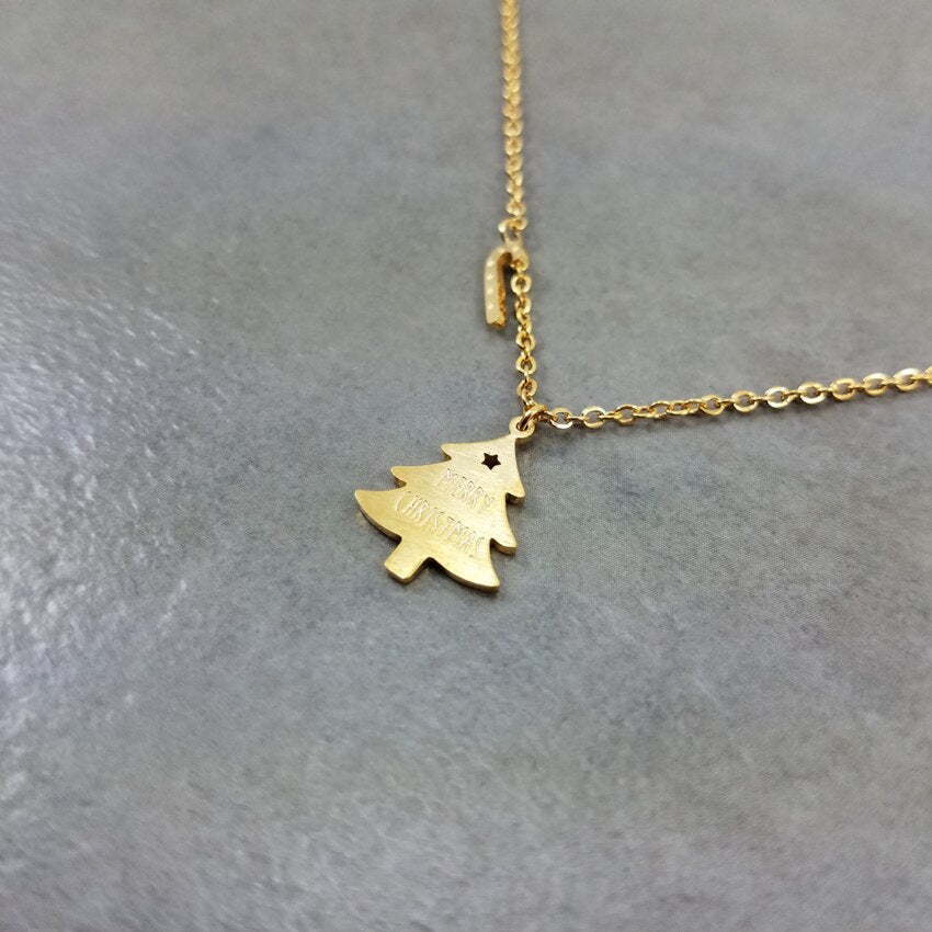 Merry Christmas Tree With Candy Cane Pendant Necklace for Women and Kids