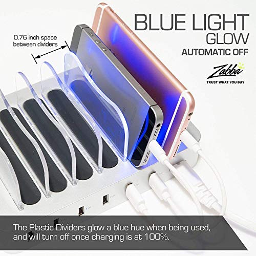 Hercules Tuff 6-Port USB Fast Charging Station with 6 Mixed Cables for Phones & Tablets, Silver