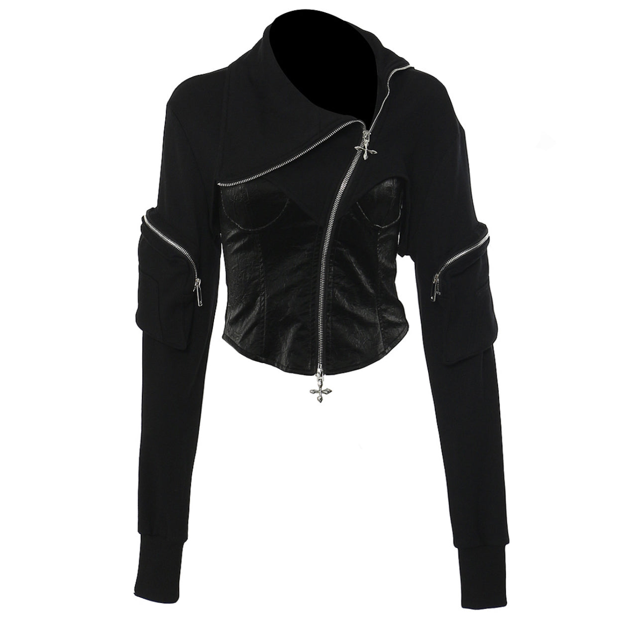 Black Amber Jacket - Stylish Asymmetric PU Leather Jacket