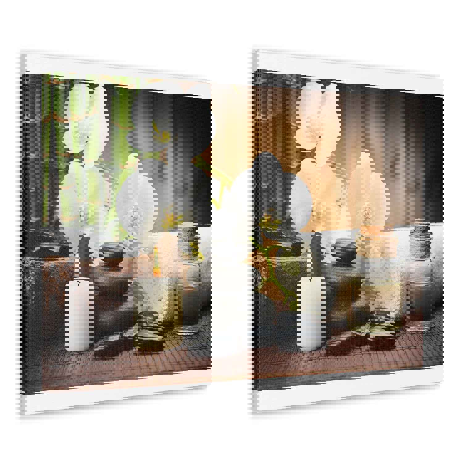 White Orchid and Bamboo Forest Floral Nature Photography Canvas Wall Art