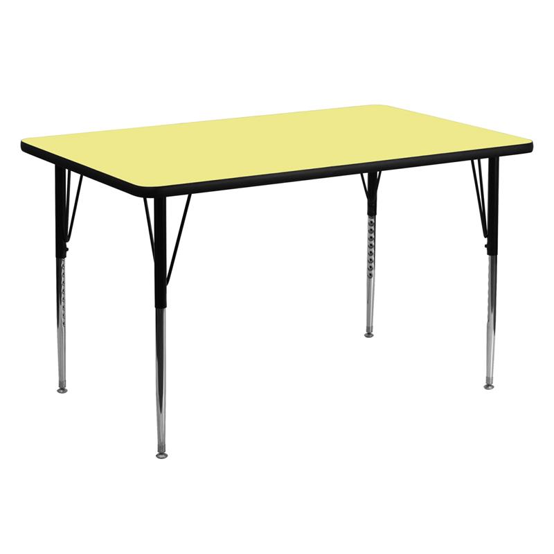 Flash Furniture 30W x 60L Rectangular Yellow Activity Table with Adjustable Legs