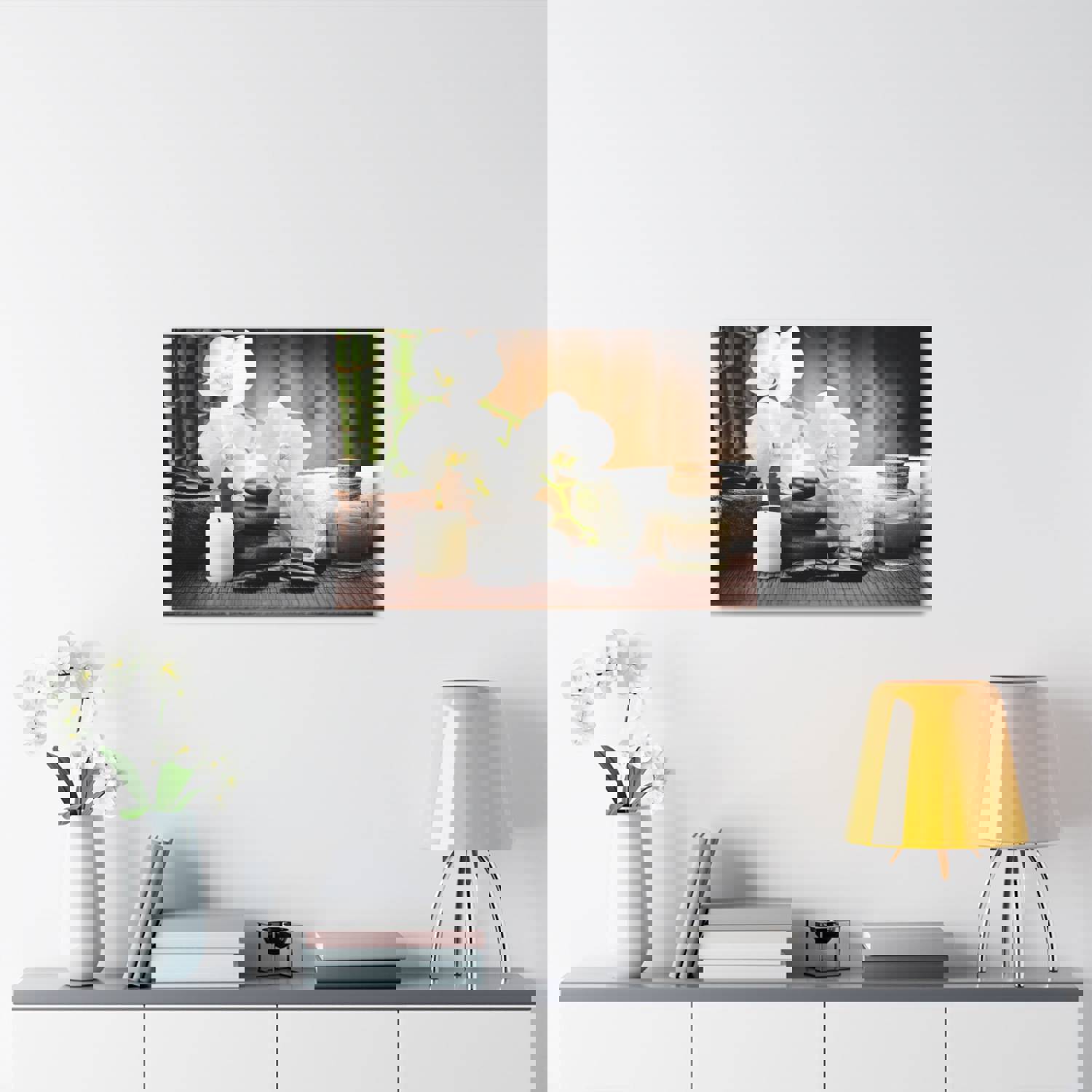 White Orchid and Bamboo Forest Floral Nature Photography Canvas Wall Art