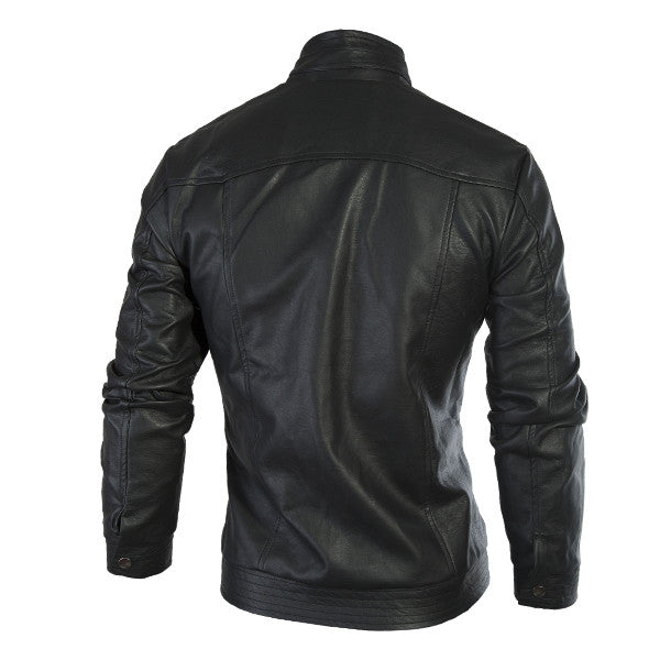 Men's Fashion Slim Fit Leather Jacket with Mandarin Collar