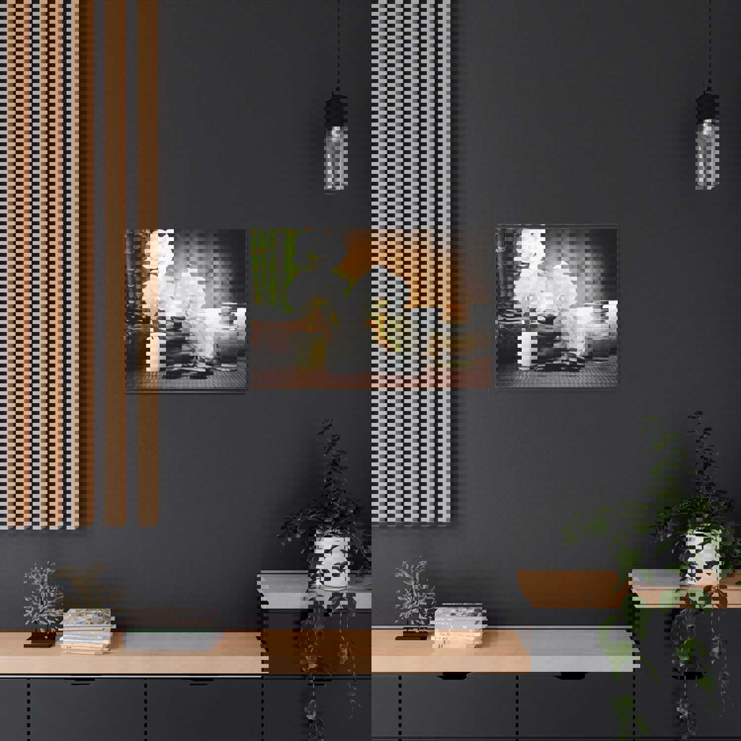 White Orchid and Bamboo Forest Floral Nature Photography Canvas Wall Art