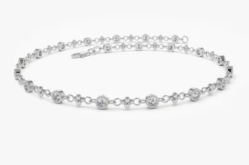 Milgrain Art Deco Bezel Setting Lab Grown Diamond Bracelet