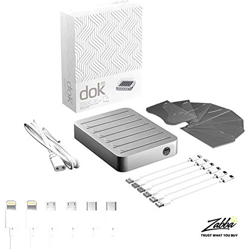 Hercules Tuff 6-Port USB Fast Charging Station with 6 Mixed Cables for Phones & Tablets, Silver