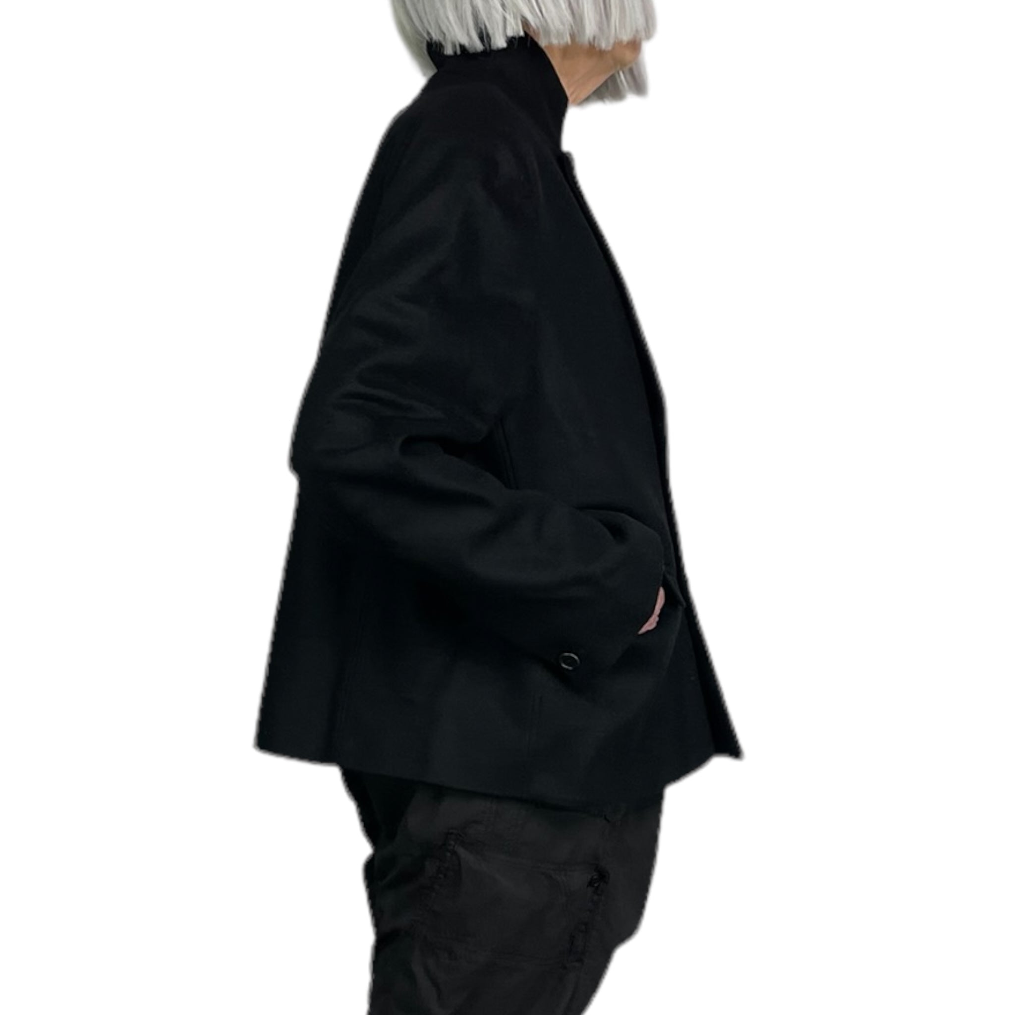 Unisex Double-Breasted Wool Blazer with Stand-Up Collar