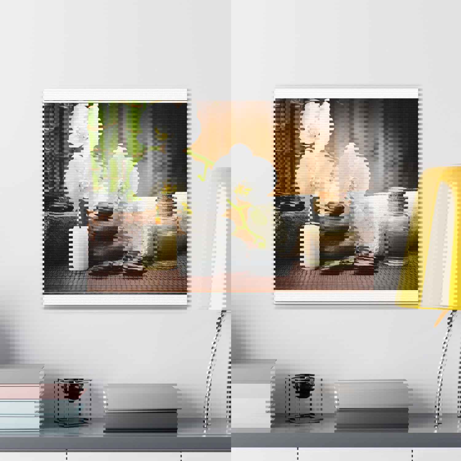 White Orchid and Bamboo Forest Floral Nature Photography Canvas Wall Art