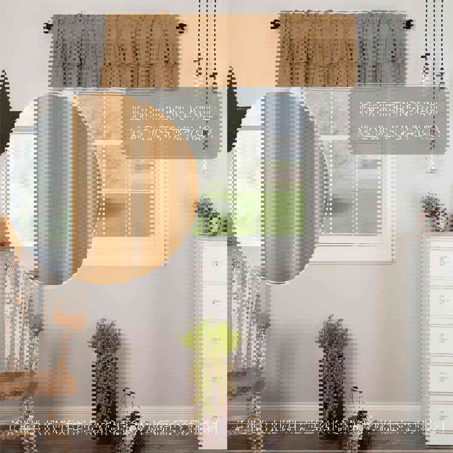 Simple Life Flax Khaki Ruffled Valance 16x72 - Cotton Linen Window Treatment