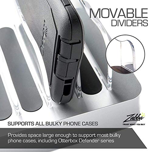 Hercules Tuff 6-Port USB Fast Charging Station with 6 Mixed Cables for Phones & Tablets, Silver