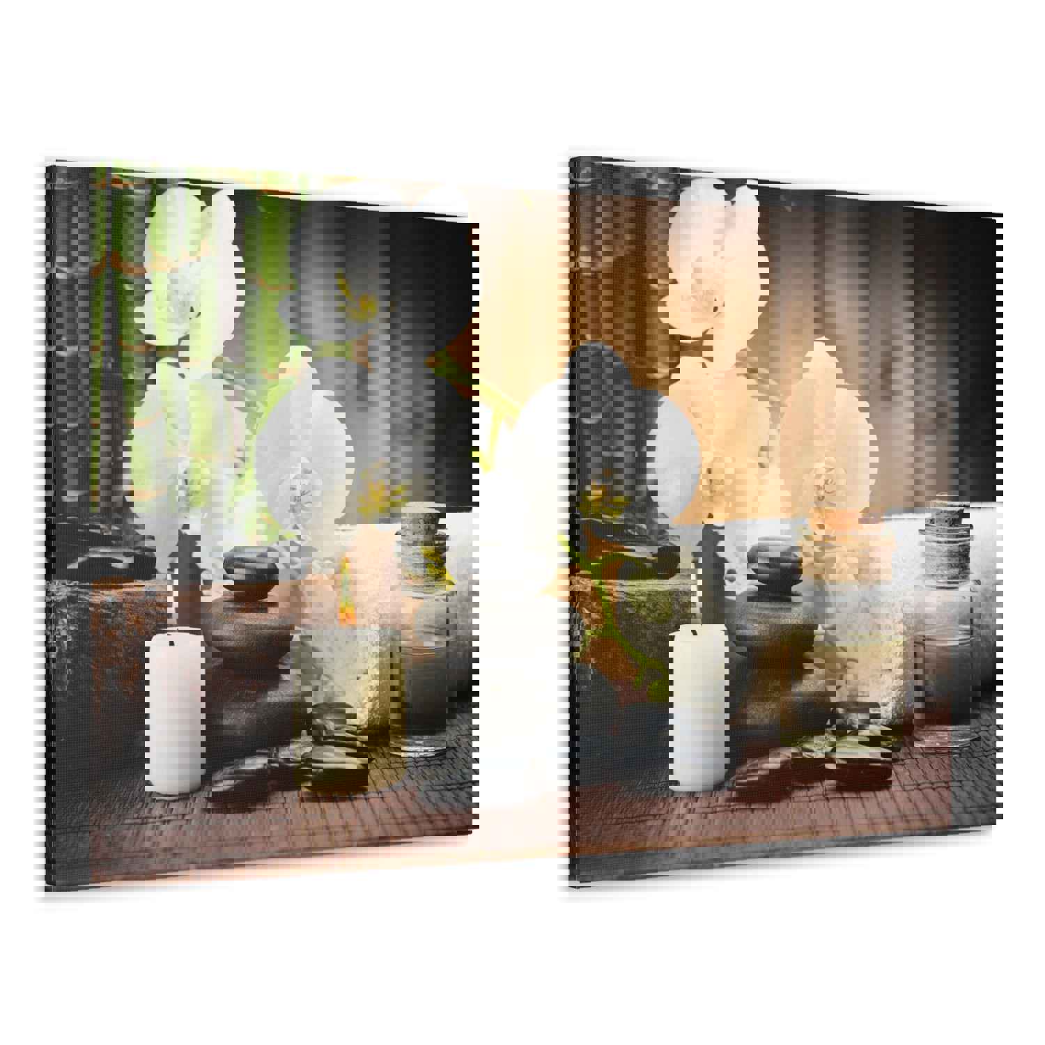 White Orchid and Bamboo Forest Floral Nature Photography Canvas Wall Art