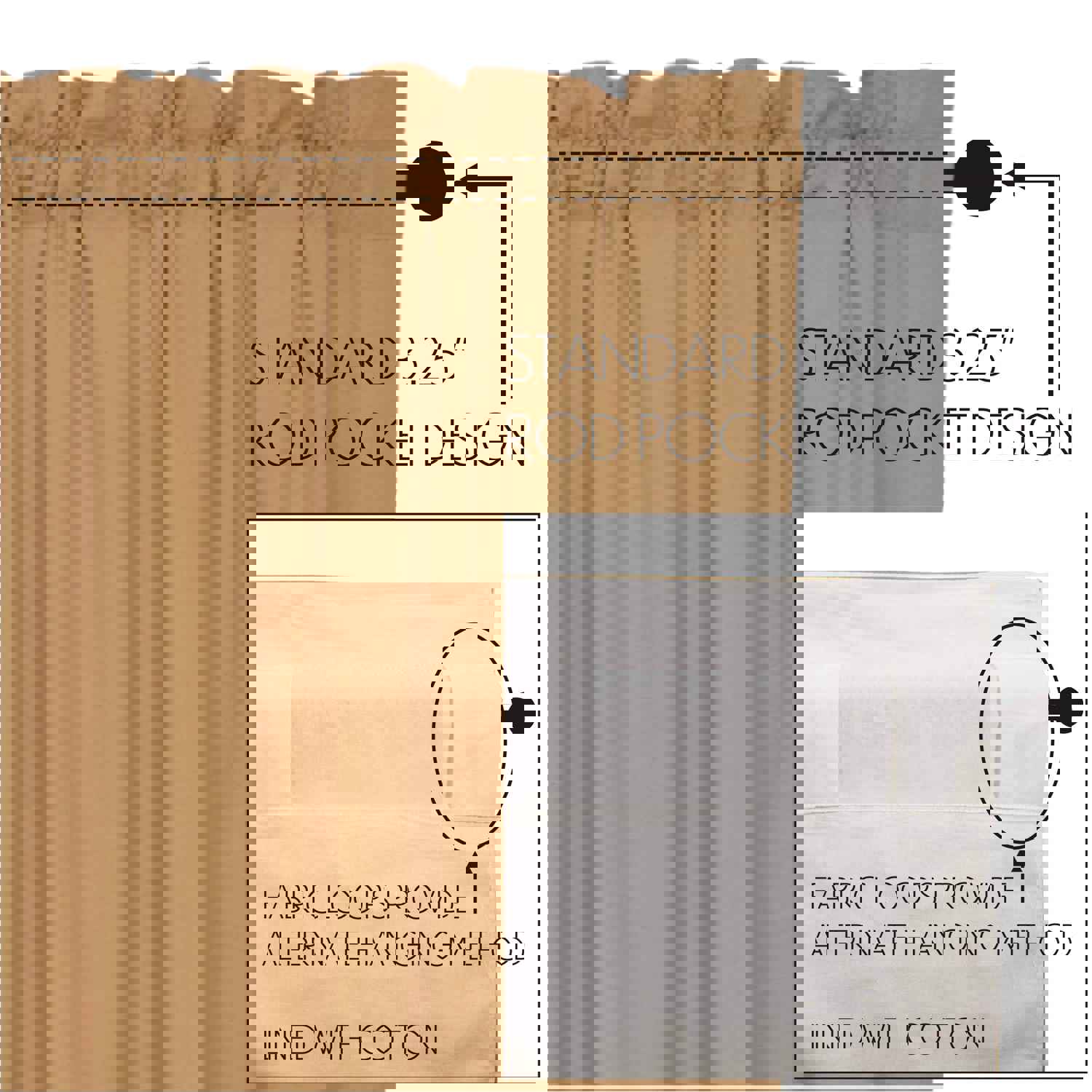 Simple Life Flax Khaki Ruffled Valance 16x72 - Cotton Linen Window Treatment