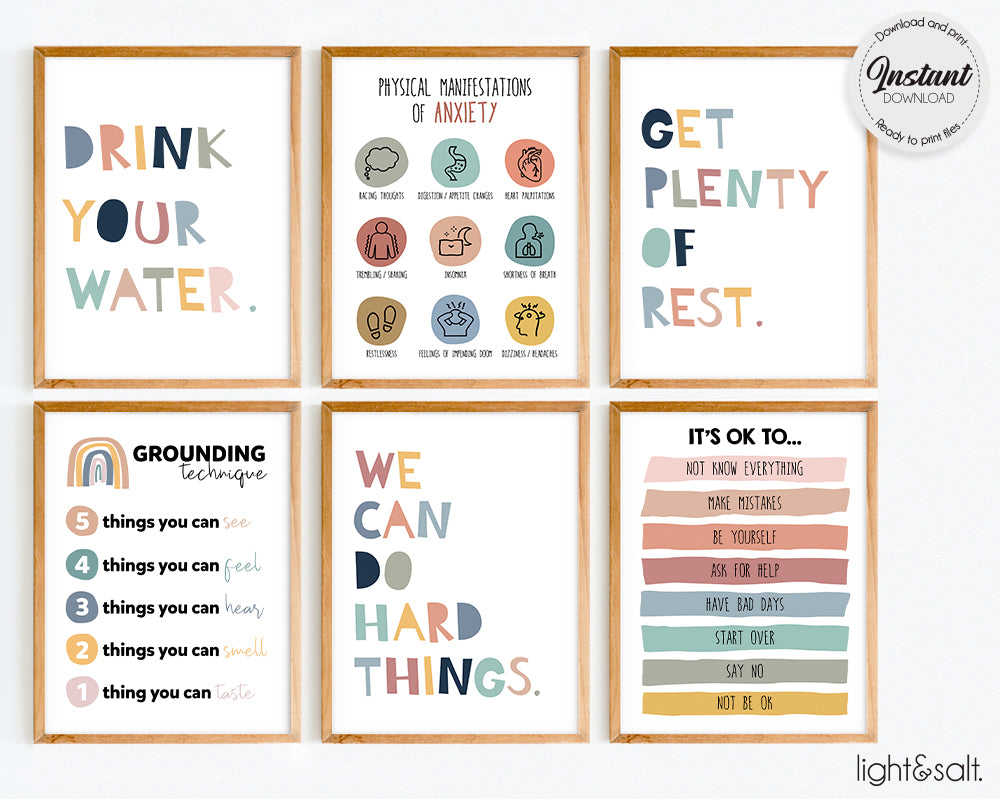 Set of 6 Mental Health Posters for School Nurse Office Decor