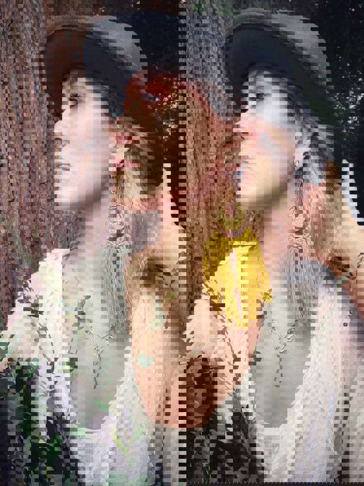 Crescent Moon Earrings - Moon White with Wine Red