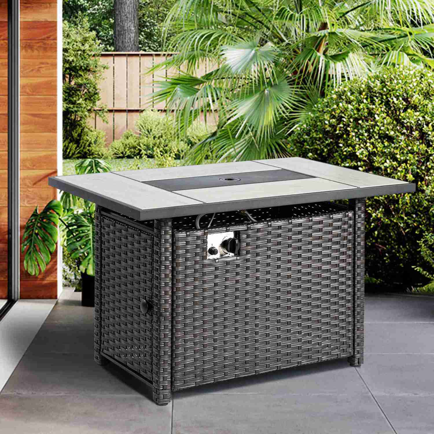 Ovios Rectangle Patio Propane Outdoor 42.12 Fire Pit Table with Lid
