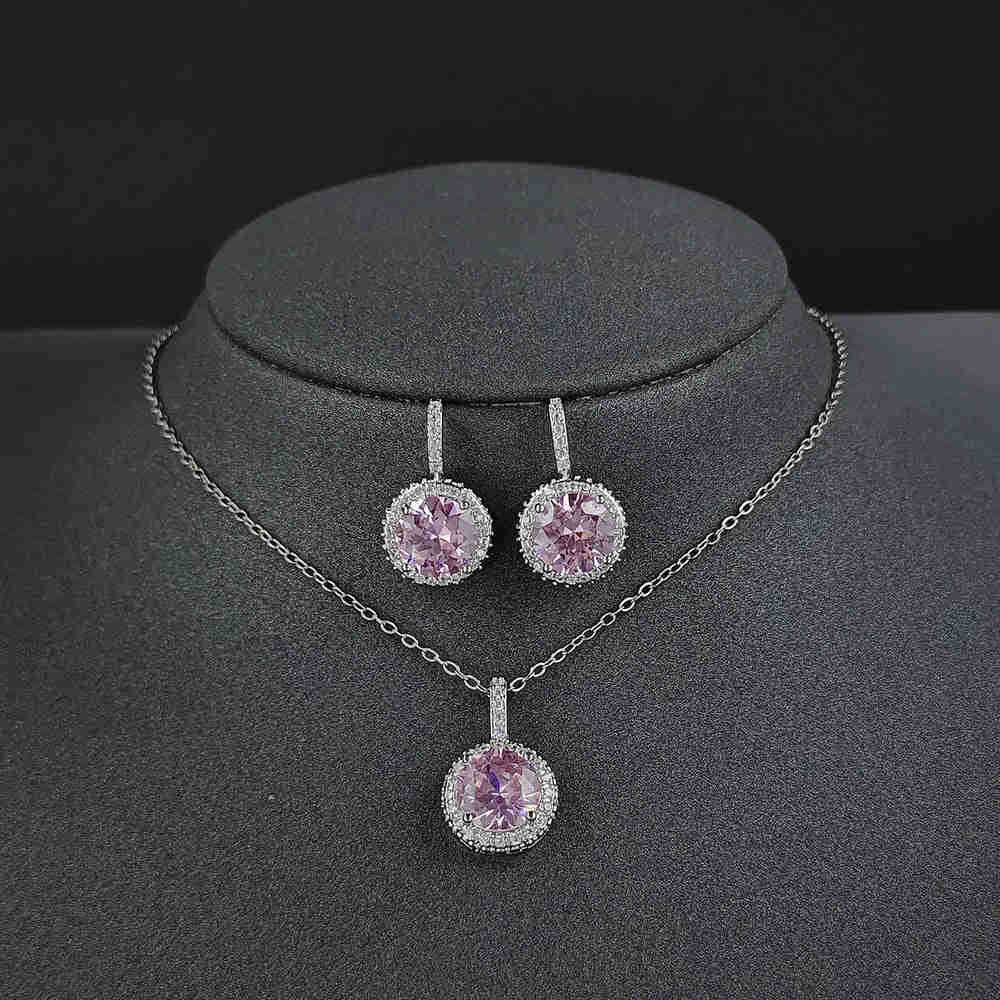 2pcs Silver Bride Jewelry Set - Halo Engagement Ring & Round Stud Earrings for Wedding Gift J7326