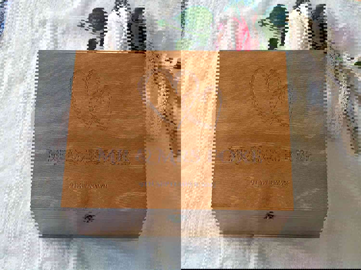 Personalized Wedding Keepsake Box with Interlocked Hearts and Names - Custom Anniversary Gift