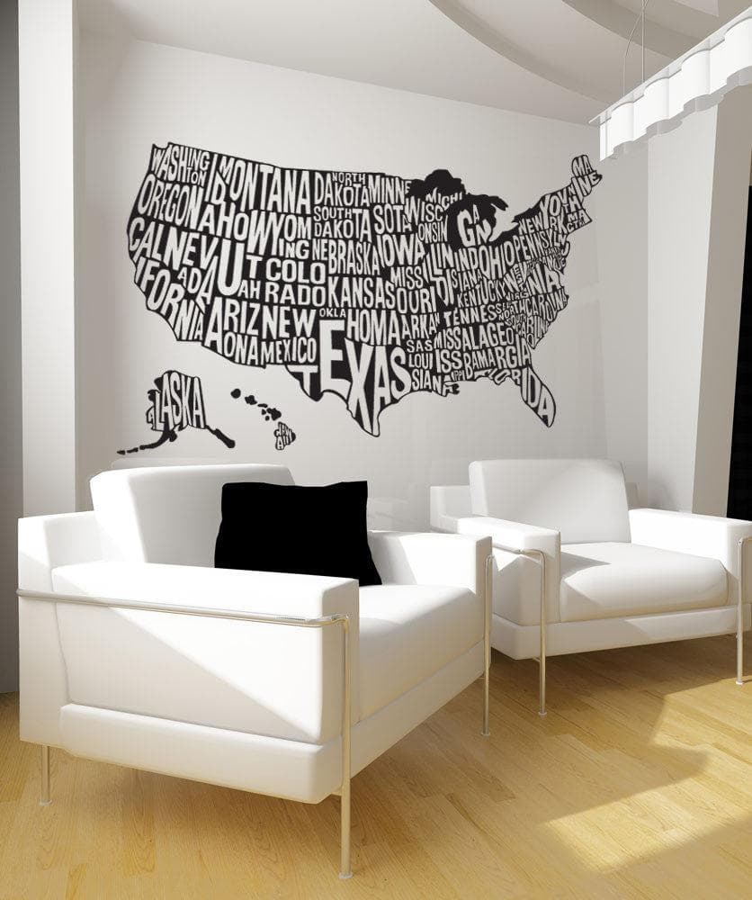 United States of America Map Vinyl Wall Decal Sticker - Removable & Easy to Apply