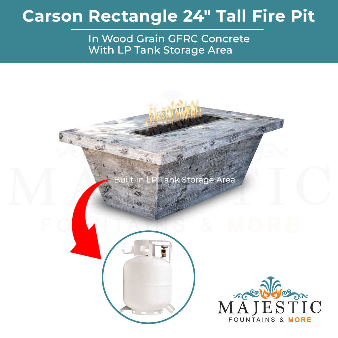 The Outdoor Plus Carson Rectangle 24 Tall Fire Pit in Woodgrain Concrete with Free Cover