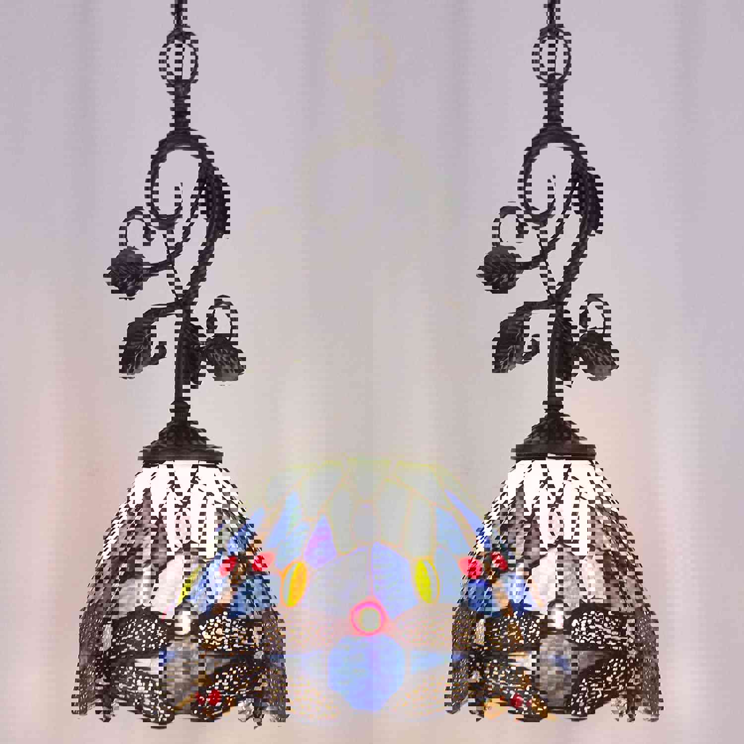 Werfactory® Tiffany Pendant Light Blue Stained Glass Dragonfly Hanging Lamp